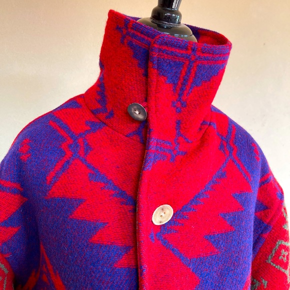 RALPH LAUREN COUNTRY Vtg 80s Colorful Wool Indian Blanket Coat Womans M USA RARE - Picture 9 of 16